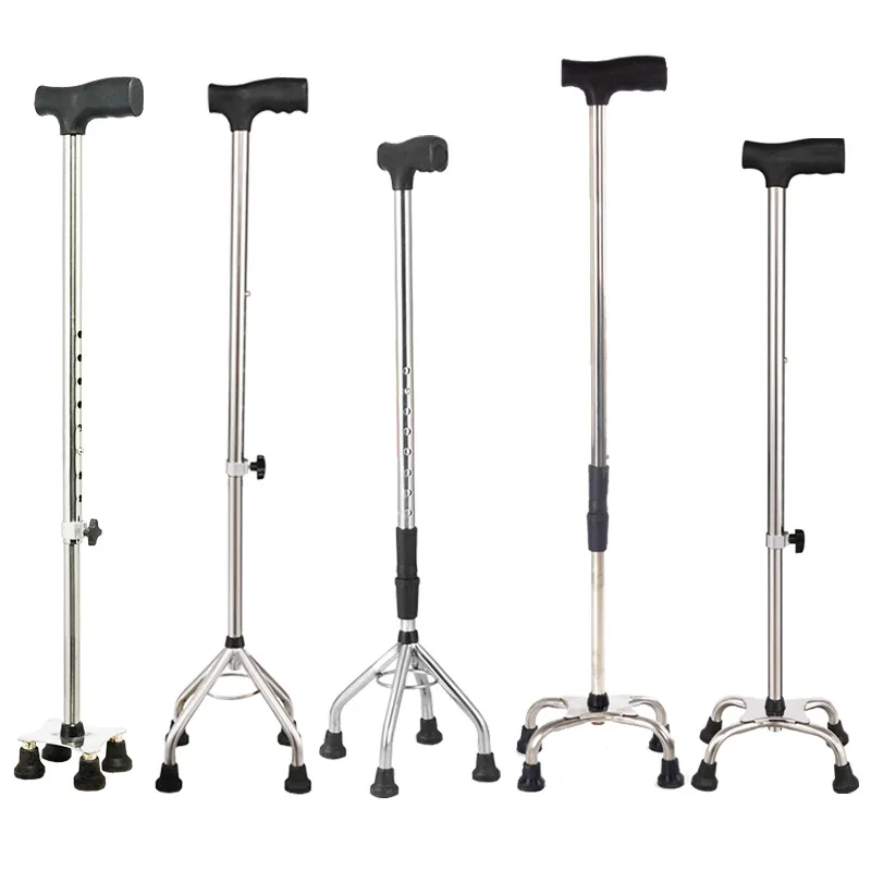 Stainless Steel Crutches For The Elderly Four-legged Quad Cane Crutches For The Elderly Four-cornered Quad Base Walking Stick