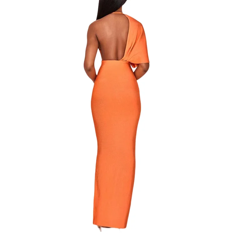 Latest fashion Lady Elegant Asymmetrical Short Sleeve V neck Backless dresses women party Long Evening Dress
