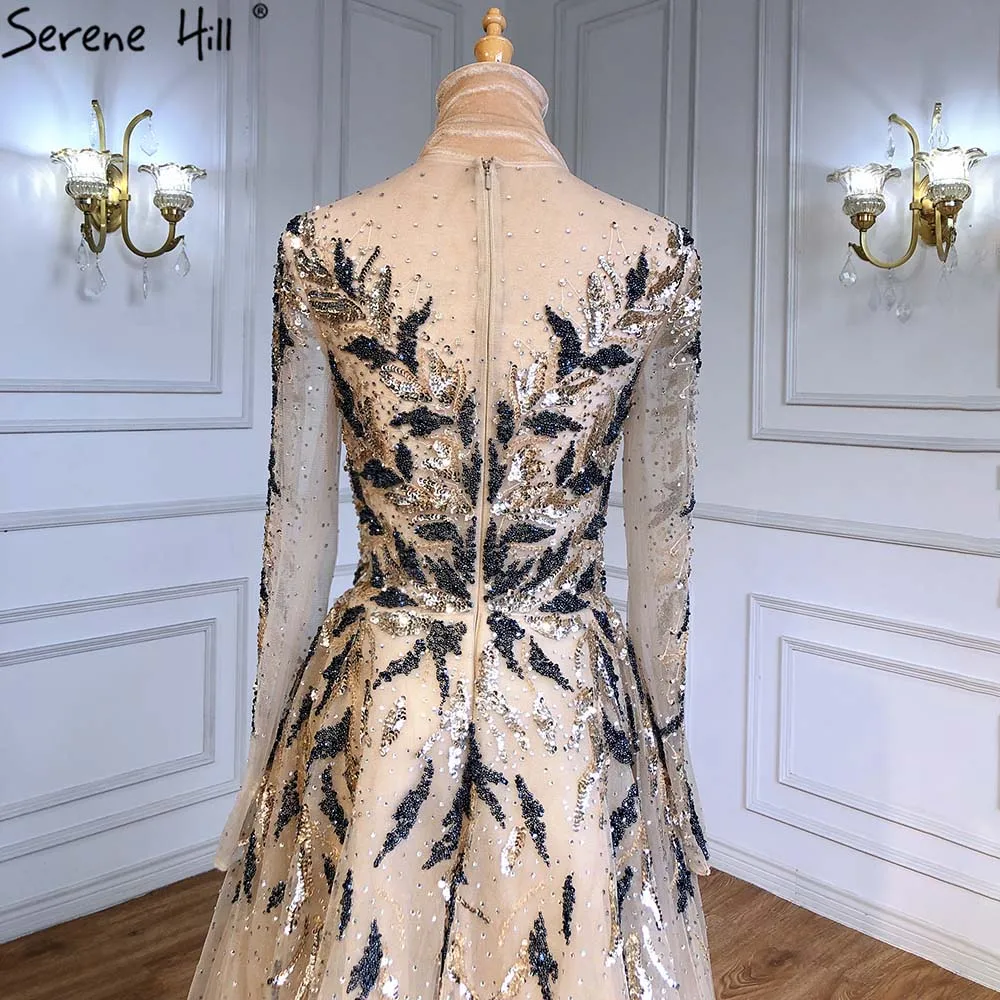 Gold A Line Full Sleeves Evening Long Dresses 2023 Serene Hill LA71387 Women Formal Party Wear Gowns for Women