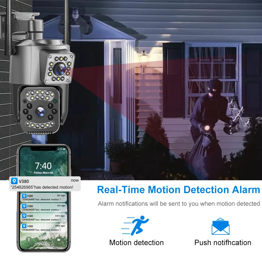 2024 New Dual Lens 1080P Wireless Smart Home Outdoor Security  4MP 4G Sim Card CCTV Surveillance IP PTZ Video Camera