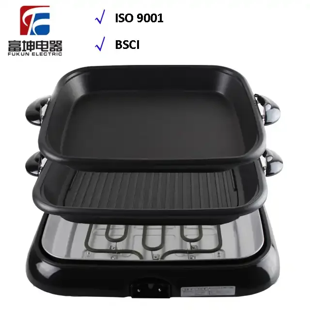 Multifunctional Electric fry pan 2pans changeable Non Stick grill cooking pan health pan