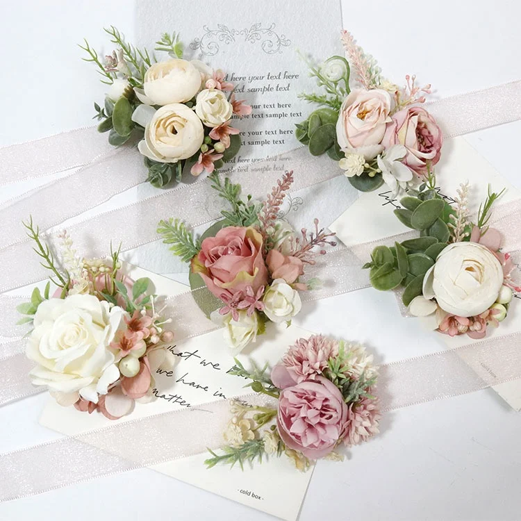 Girl Bridesmaid  Bridal Silk Wrist Flower Funeral Wrist Corsage Wristband Roses Wrist hand flower