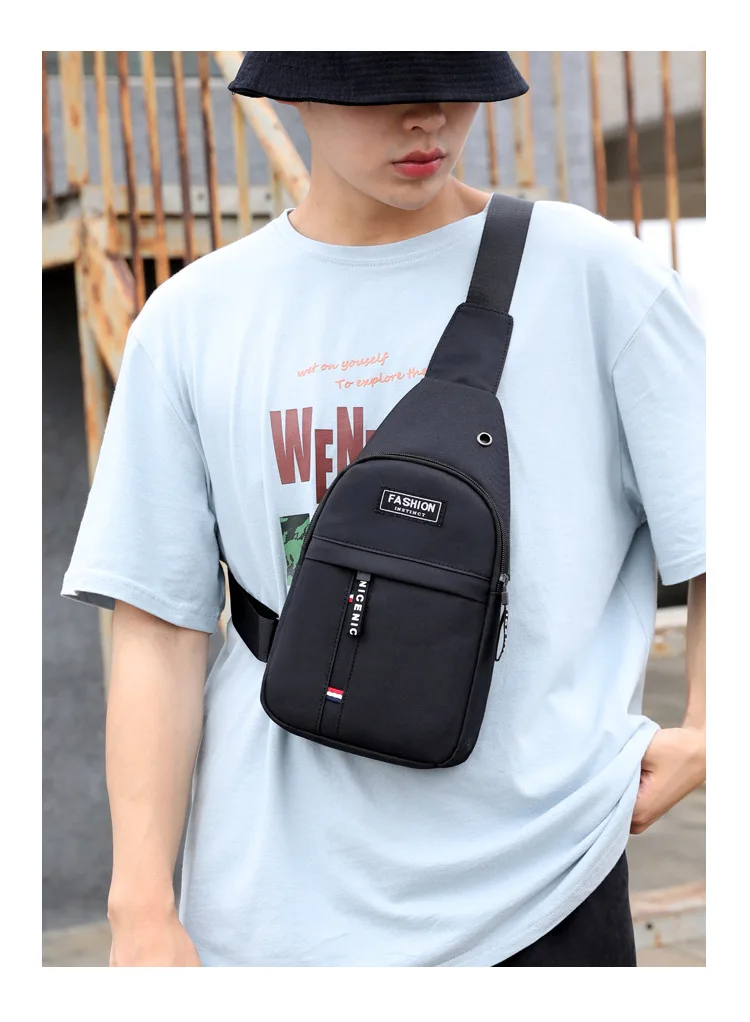 Custom Logo Earphone Hole Waterproof Sport Shoulder Sling Crossbody Men Chest Pack Bag Men Sling Bag