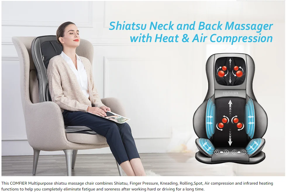 Comfier Neck & Back Relax full body Shiatsu Massage Seat Cushion with heat Air compression massage