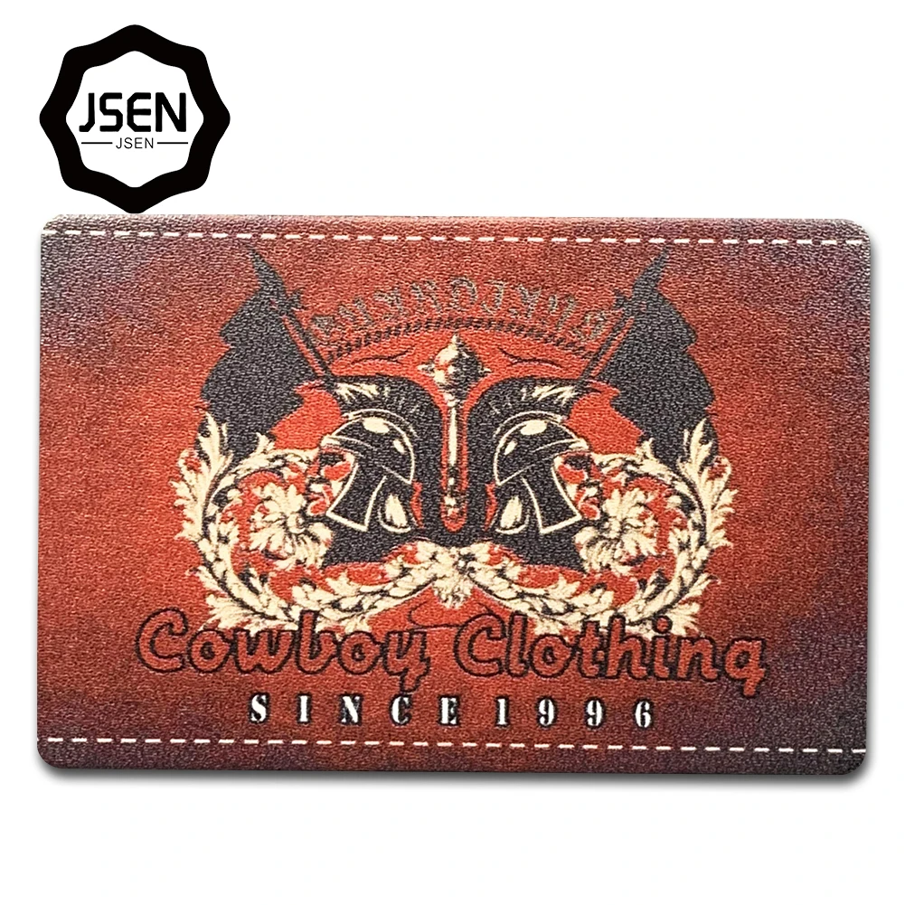 Сделано в Китае Красивая коричневая воловья кожа печатная этикетка на джинсах бесплатный образец под заказ горячее тиснение пользовательские кожаные