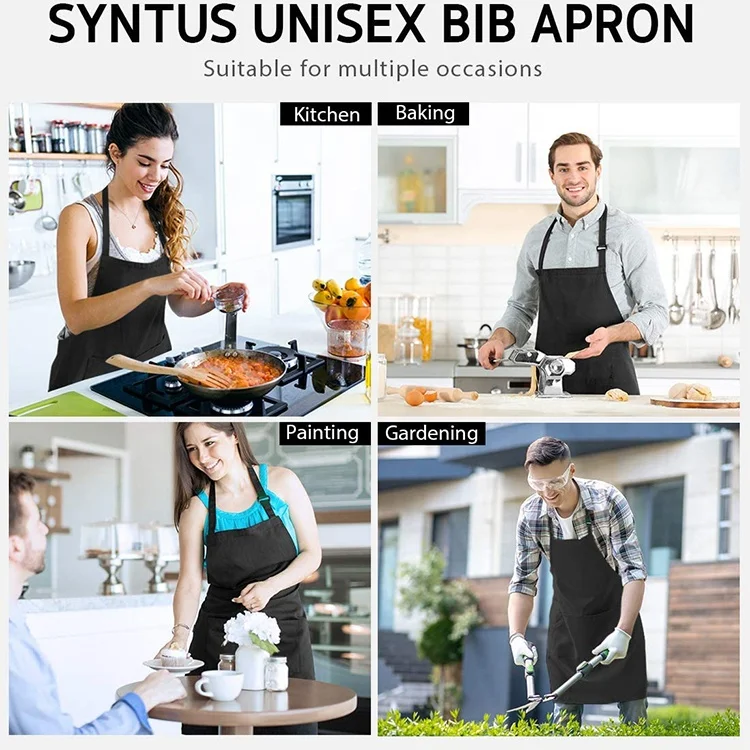 Wholesale Polyester Cotton Waterproof Print logo Women Black White Apron