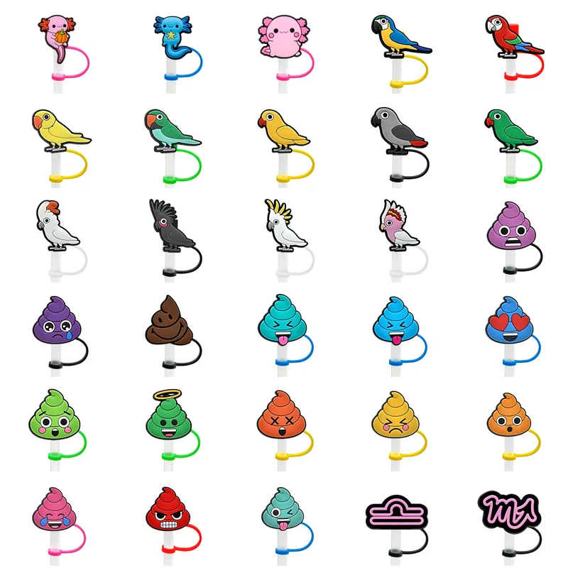 8mm Wholesale soft silicon straw topper cover popular pink animal flag birds poop singer designer straw toppers Via DHL/fedex