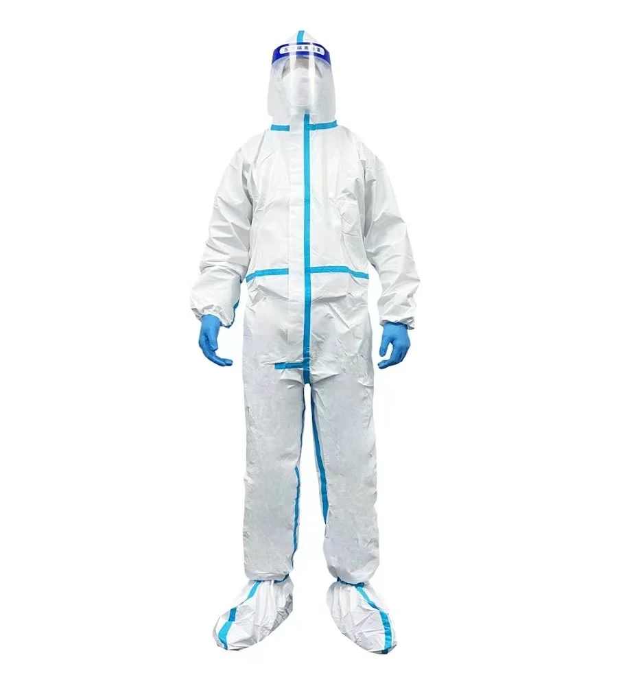 Disposable Coverall with Boots Protective Microporous Film with Hood Boots Breathable SMS Protective Clothing