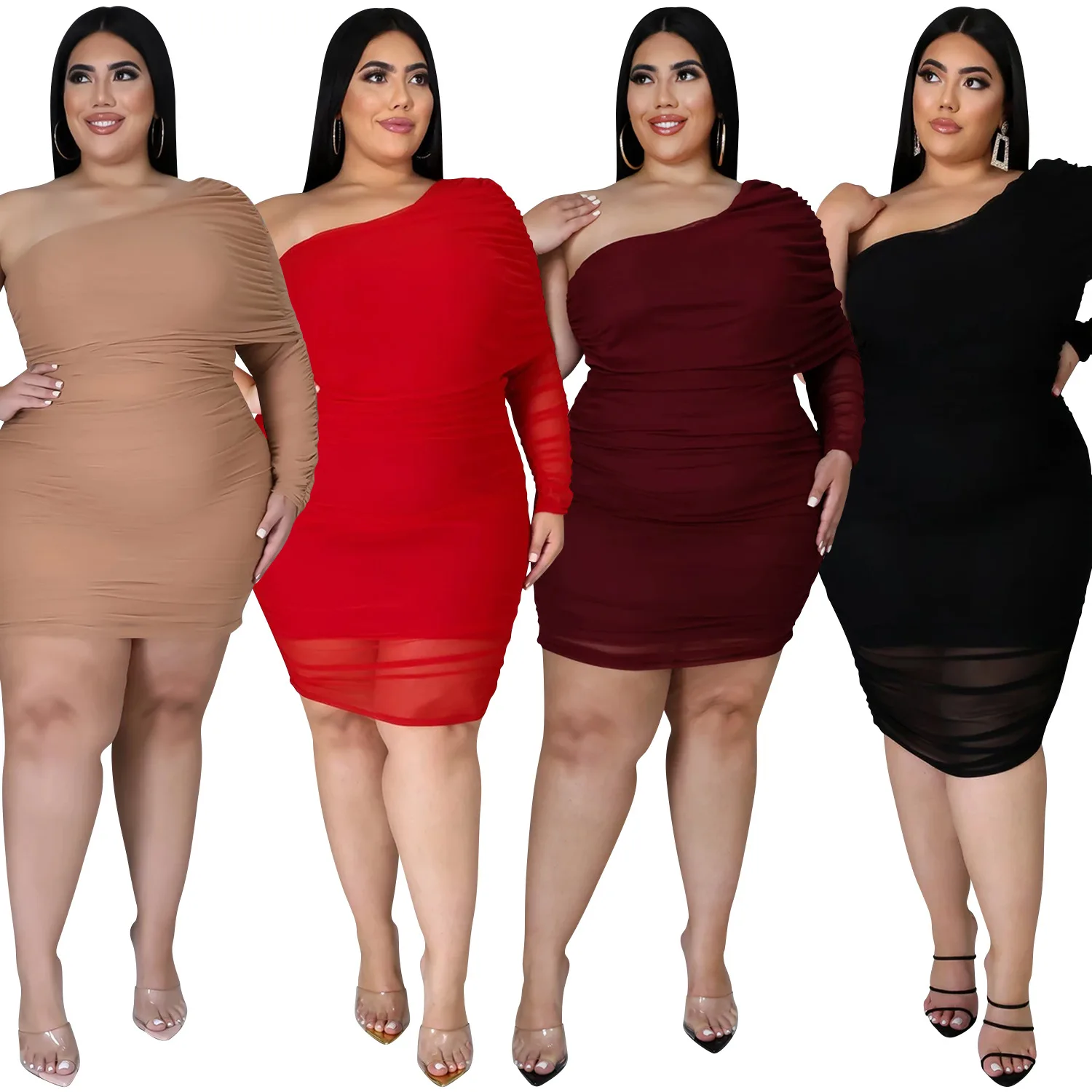 spring 2022 plus size women clothing Fashion solid color sexy oblique shawl skirt dress women