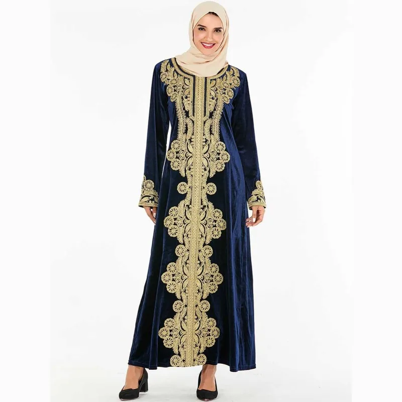 Indonesia Velvet Abaya Muslim Clothing Maxi Dress Women Robe Islamic Embroidery Dresses Plus Size 4XL Y12355