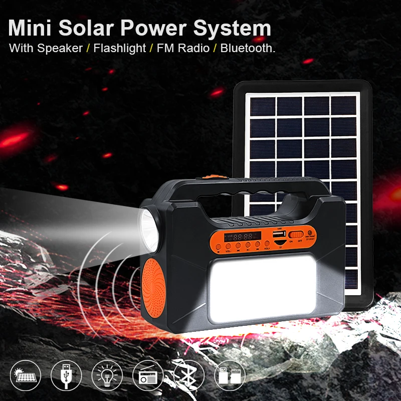 Easy Power EP-393BT solar lighting system kit solar energy rechargeable light with Radio and MP3 player USB Phone Charging