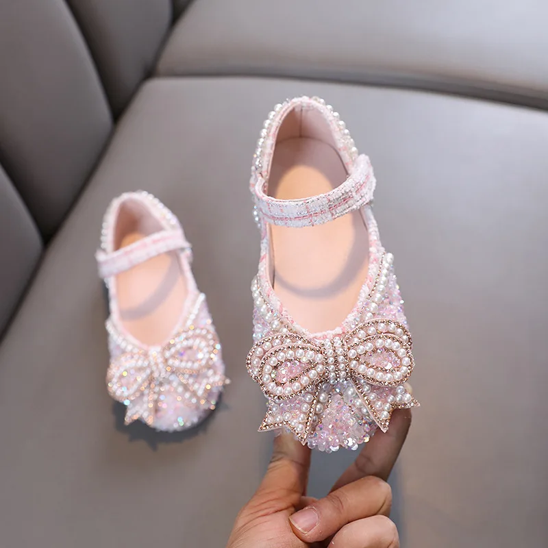 Girls Bow Princess Baby children students single shoe leather dance performance