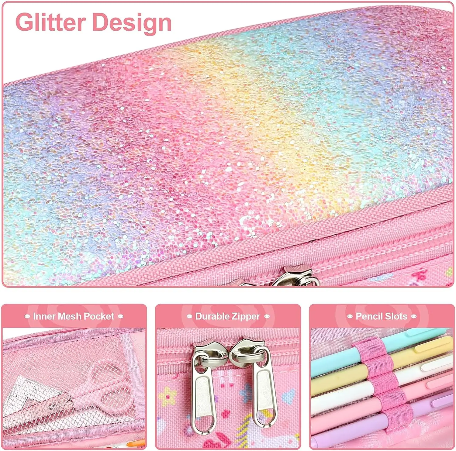 New Design Children Unicorn Polyester Pencil Case Cute Printed Pencil Case Large Capacity Zipper Pencil Box for Girls