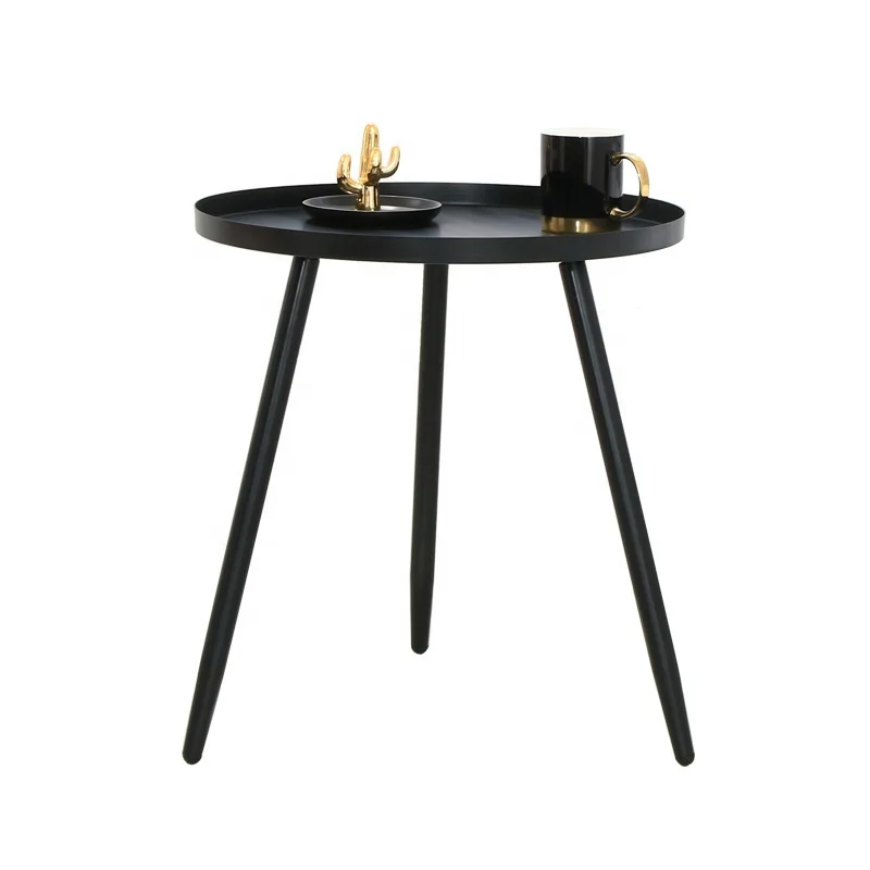 Factory Cheap Price Scandinavian Modern Plastic Side Table Tea Table For Living Room Round Tray Coffee Table With Metal Leg