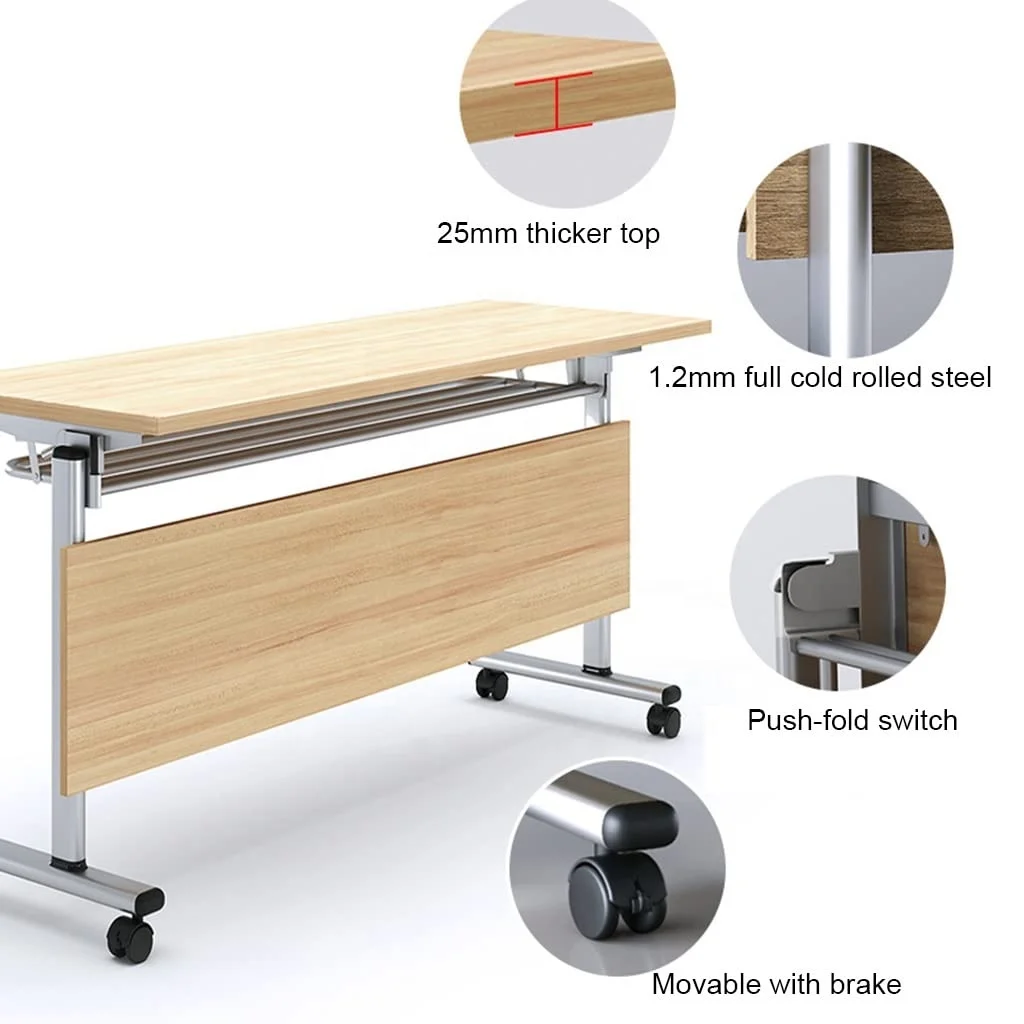 mobile portable foldable meeting office training room desk tables and chairs furniture in aluminum alloy with lockable wheels