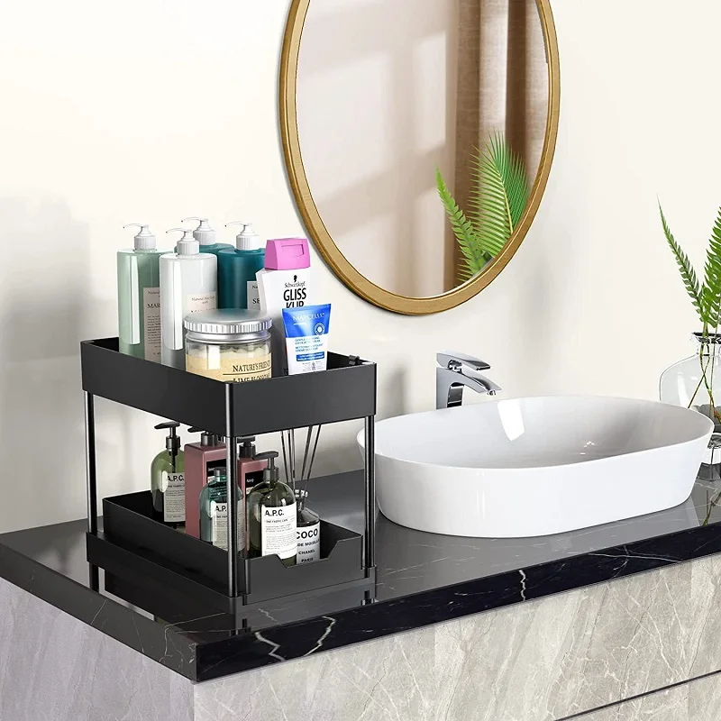 Under Sink Storage Organizer 2 Tier Drawer Multipurpose Rack Cabinet Under Sink Storage Rack Bathroom Kitchen Organizer Foldable