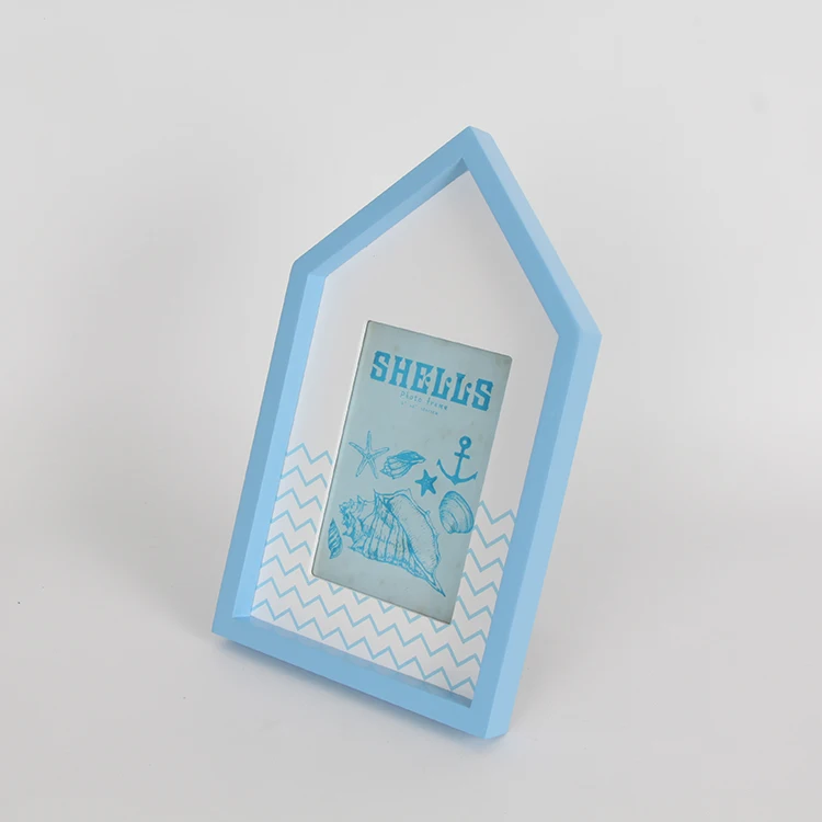Navy Blue House Shape Wooden Photo Frame Customizable 4x6 Picture Frame for Home Use Made from Metal