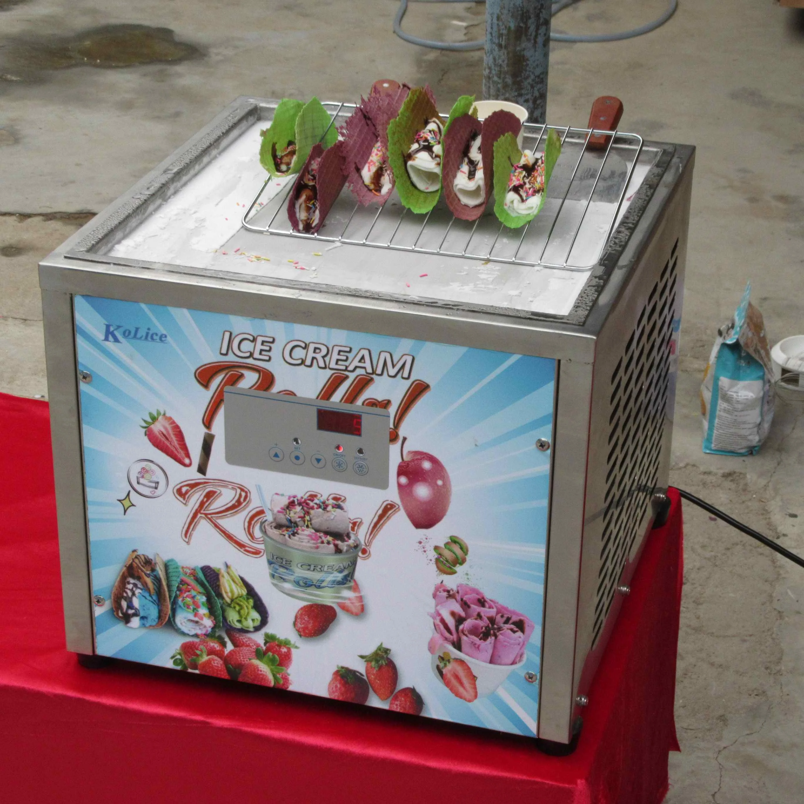 Kolice 45cm Square Pan Table Top Mini counter topping taco fried ice cream machine roll