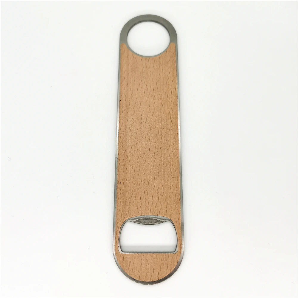 blank Wood bottle opener stainless steel covered thin wood sheet blade bottle opener