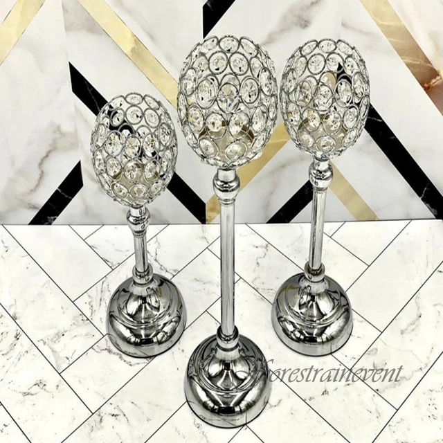 Wedding Decoration Table Centerpiece Flower Ball Crystal Candle Holder Golden Candlestick Pillar Metal India Wedding Centerpiece
