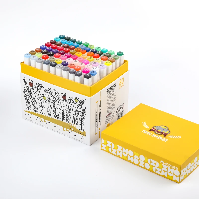 Stable quality 80 colors double point marker factory supplier vivid color alcohol based art dual tip twin marker pen set