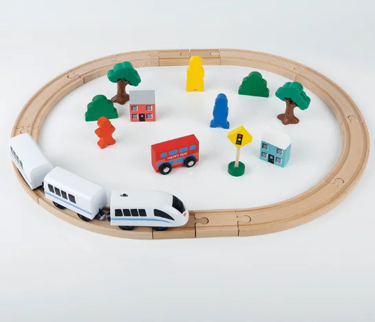  High quality wooden train track assembly set toy wood shed model with DIY