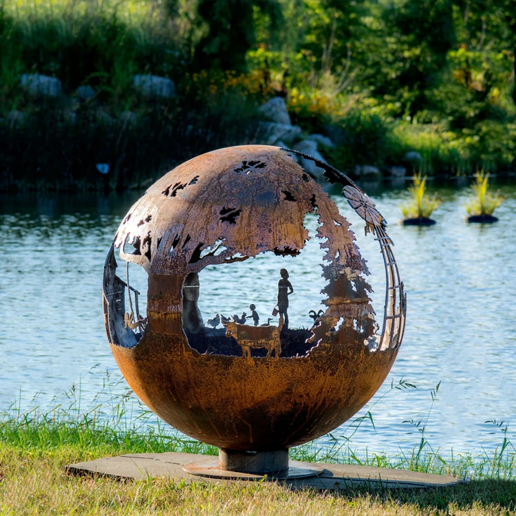 JH-Mech Large Laser Cutting Fire Pit Sphere OEM Design Fire Ball