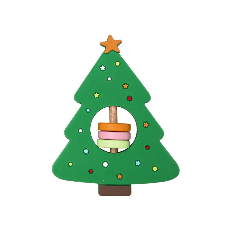 New Arrival Food Grade Silicone Christmas Tree Shaped rattles baby toys BPA Free Santa Claus Elk Silicone Christmas Teether