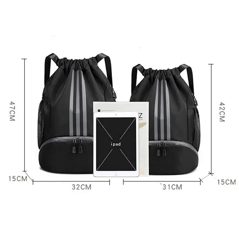 Hot Customized LOGO Oxford Fitness Draw String Backpack Basketball Mesh Waterproof Sports Gym Drawstring Bags With Zipper