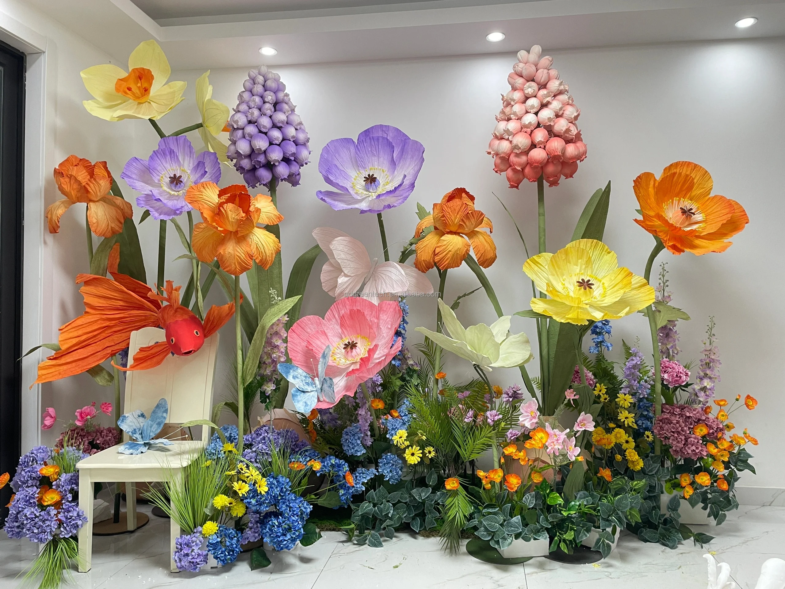 J-420 Self standing Giant paper material  flower colorful  set for spring wedding event party table decoration