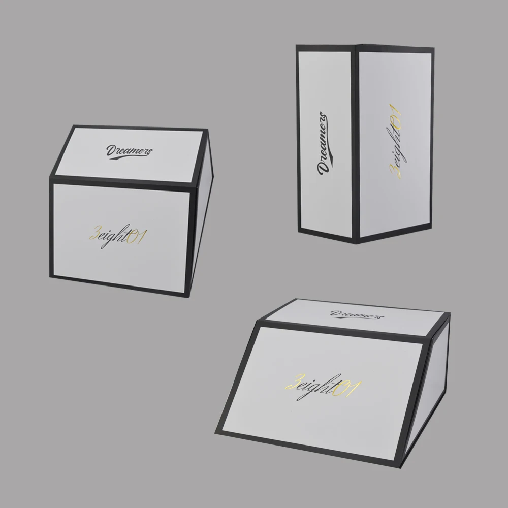 2022 baiwo Luxury Custom Black Printed Trapezoid Square Rigid Magnet Cardboard Magnetic Cap Baseball Cap Box Packaging