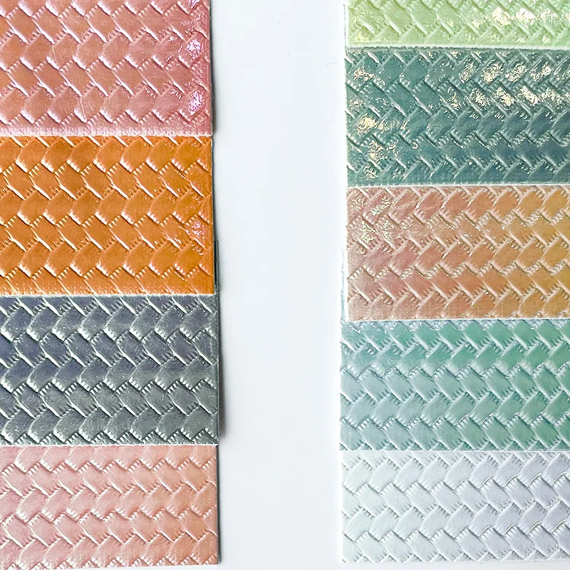 rainbow Imitate weaving embossed synthetic leather lridescent embroidered quilted vinyl fabric pastel faux leather for bags