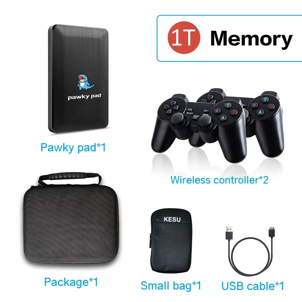 S Pawky Pad Mini Video Game Consoles 2T Memory Built in 60000+ Retro Games 3D Classic Game Consoles for PS1/PS2 For Windows