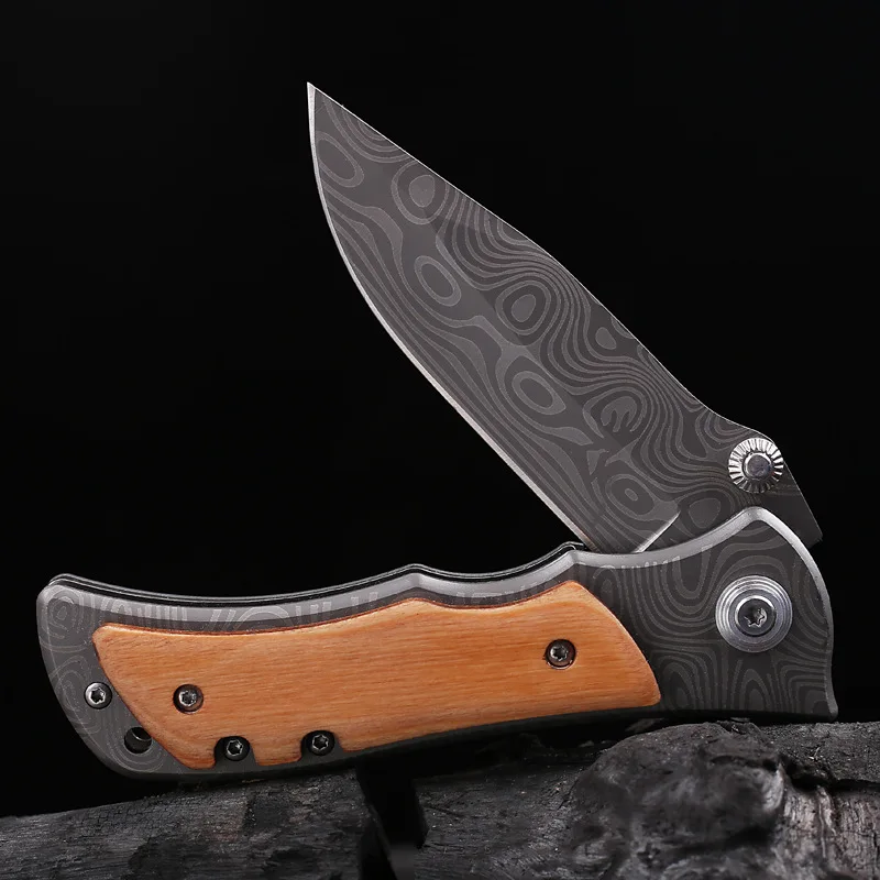 Folding Outdoor Pocket Hunting Handle Knife Blade With Laser Pattern