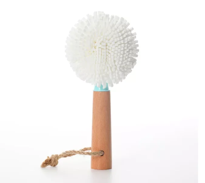 Eco -friendly Beech Handle Round EVA Big Size Pot Brush Glass Cleaning Brush With Handle