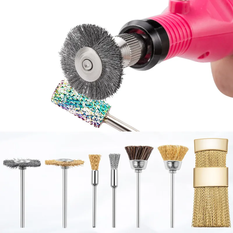 Nail Drill Wire Brush Cleaner Milling Cutter Accessories L Drill Bit Clean Tool Cleaning Steel Wire Copper nail tools