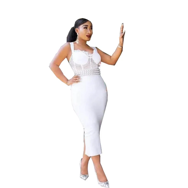Hot Selling White Women Sexy Bodycon Bandage Evening Dress