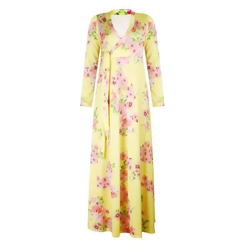 Plus Size Women Clothing Floral Print Long Sleeve Maxi African Split Dress for Women 5XL