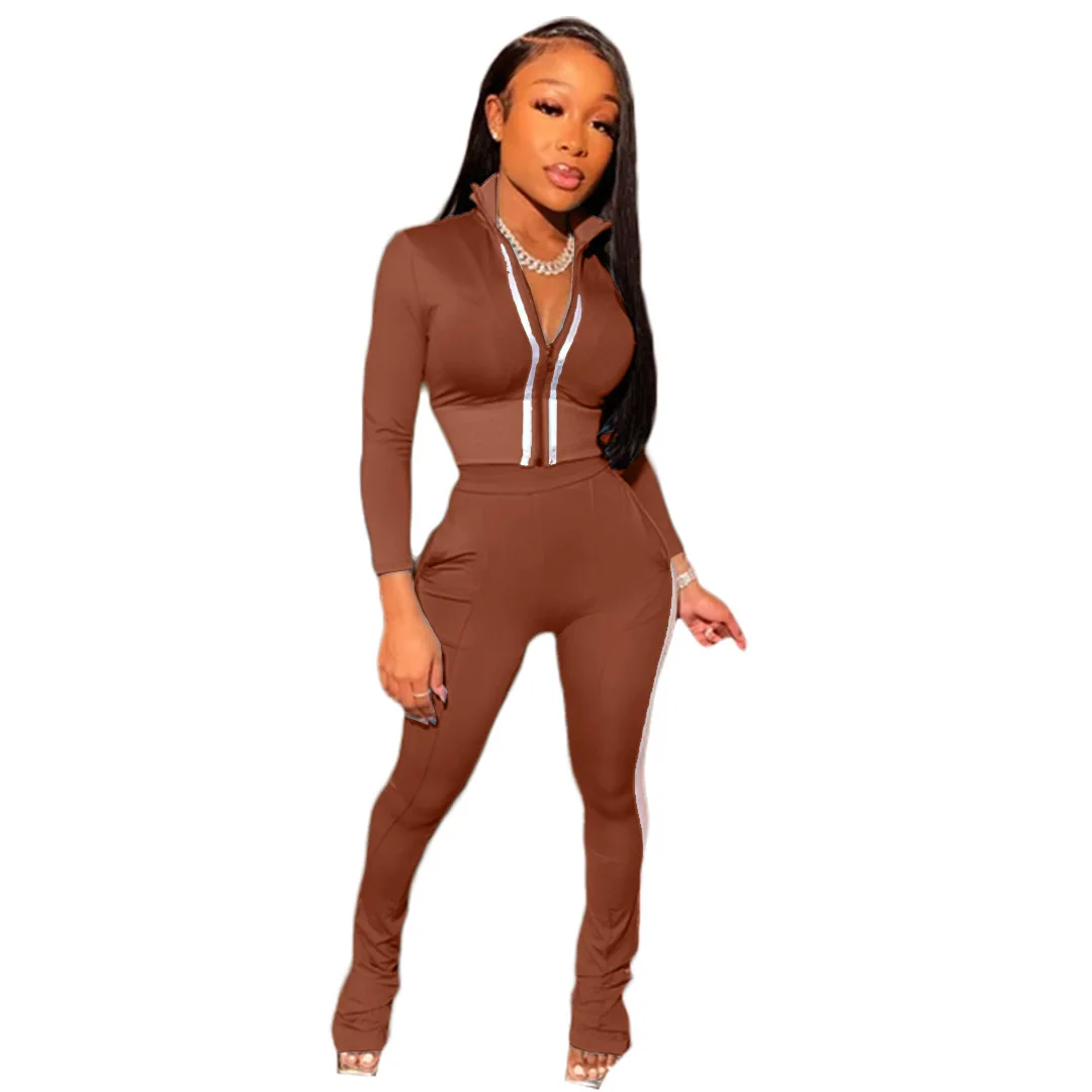 2021 Factory Direct Sale wu fashion polyester daily designer solid colors long sleeve 2 piece set women clothing sweatsuit