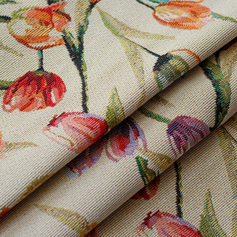 Vintage Tulip Imitation Hemp Yarn Thick Jacquard Canvas Texture Cotton Fabric for fashion handbag