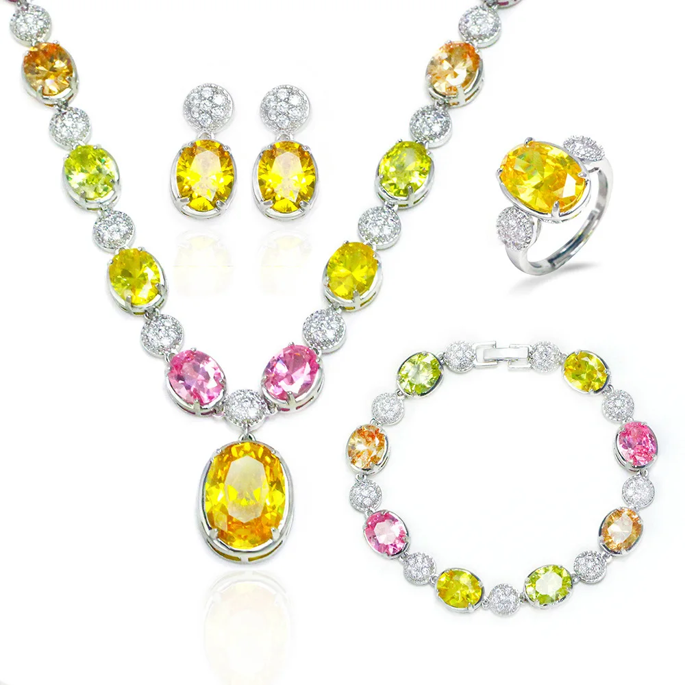 Wholesale Jewelry Sets Women Jewelry Sets Rings Fashion Jewelry Sets Gold Healing Crystal Brass Vintage Dubai 18k Solid White