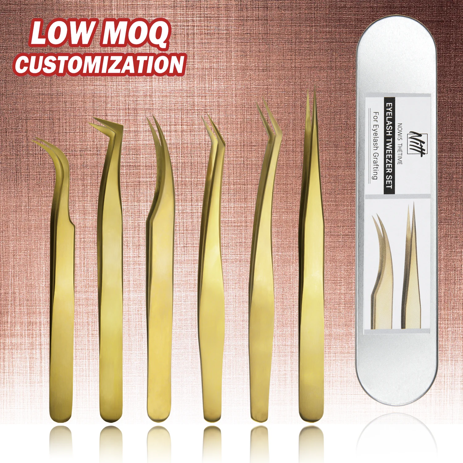 
 Комплект из 2 предметов, золотистого цвета, пинцет заостренный кончик объем Пинцет наращением норковые ресницы пинцеты с коробкой  