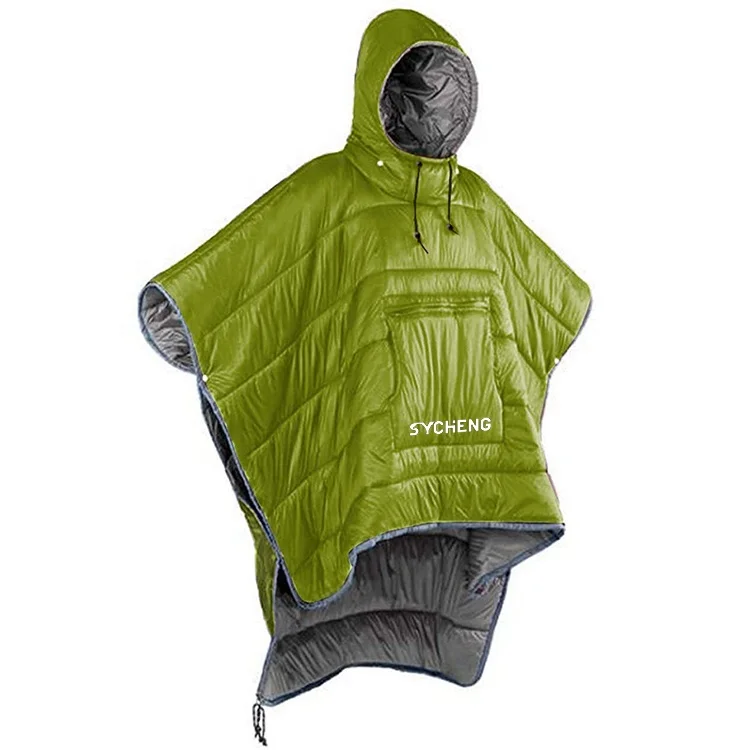 Winter Hoodie fluffy blanket poncho coat warm outdoor travel wearable cloak poncho coat sleeping bag for camping