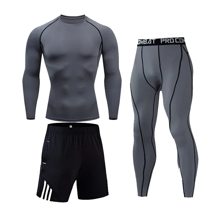 Wholesale Men Compression Clothing Tights Pants Suits Long Sleeves Fitness Sports Suit Men 3 Piece Training Active Gym Wear Set