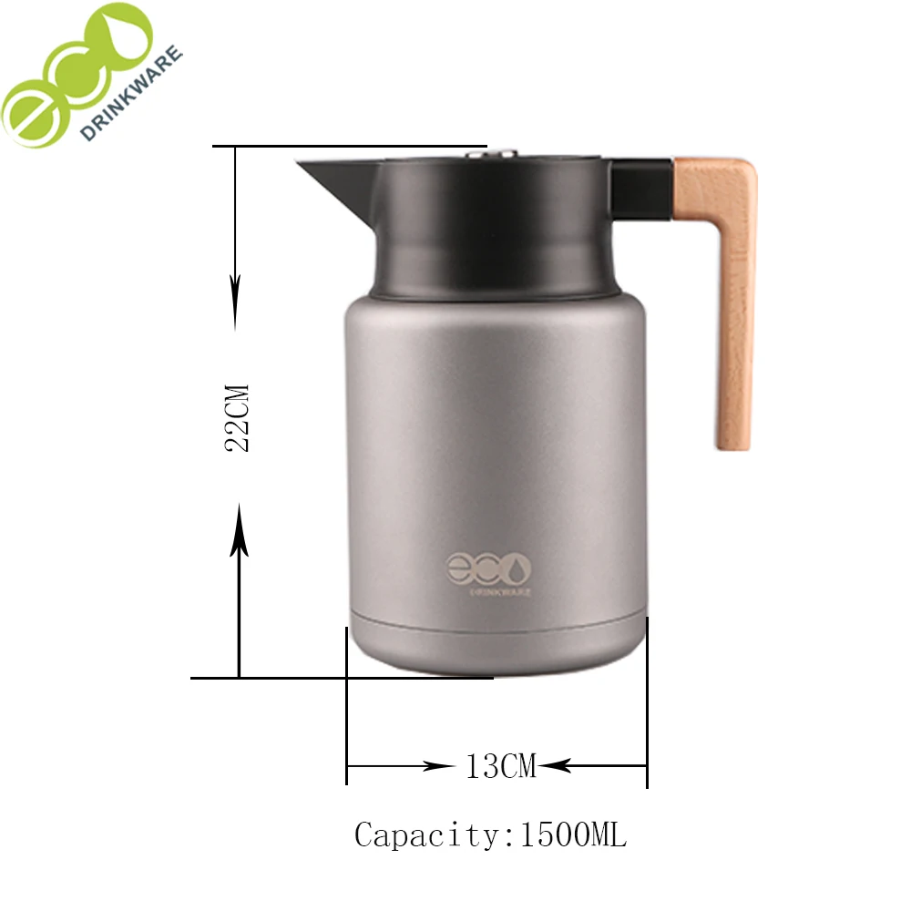 GT006 Eco-friendly Double Wall Vacuum 304 Stainless Steel wood lid Thermos Vacuum coffee flask tea pot with infuser