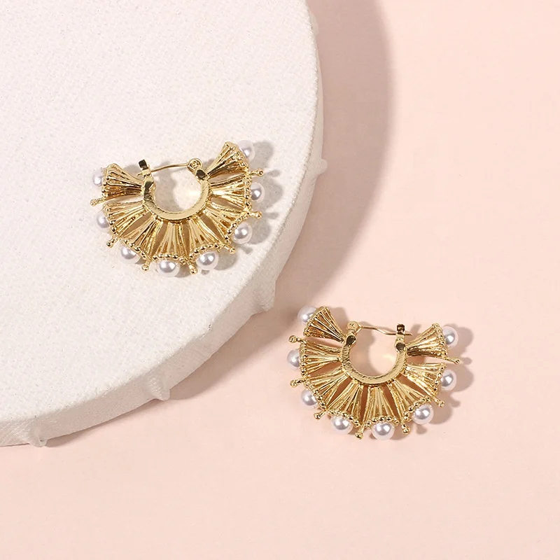  Bohemia Sector Drop Earrings Gold Peal Romantic Women