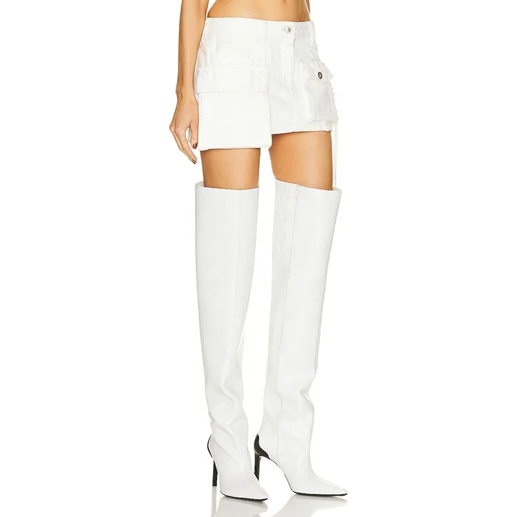 Latest fashion design high quality custom white low waist sexy casual mini denim skirt with pocket for girl