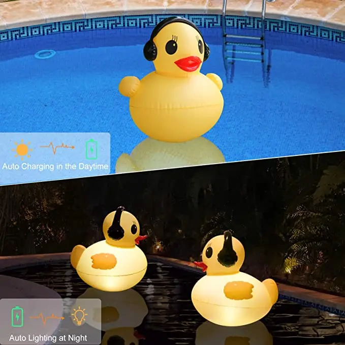 16 Inch Floating Solar Pool Lights Waterproof LED Pool Accessories Glow Duck Inflatable Solar Powered Floating Waterlight 90 80