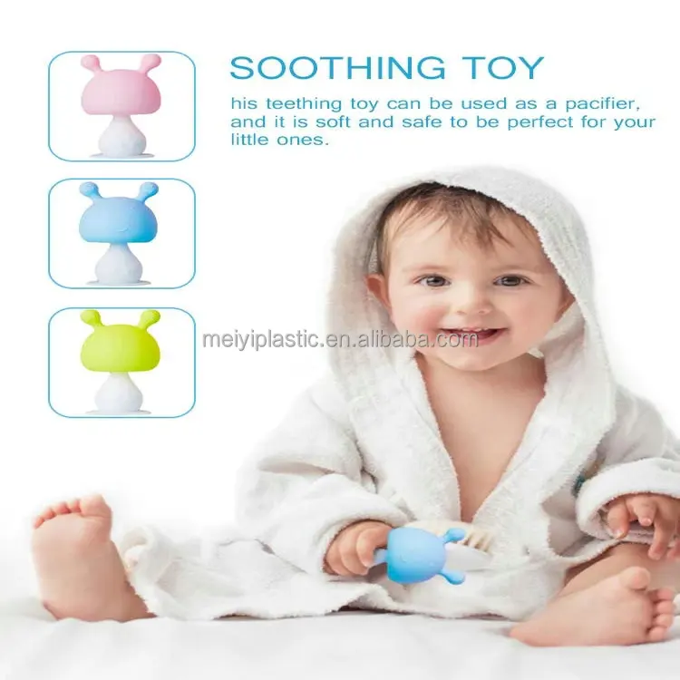 100% Food Grade Baby Teether Rattle Toy Newborn Molar Teether Toy Music Mushroom Teether Toy