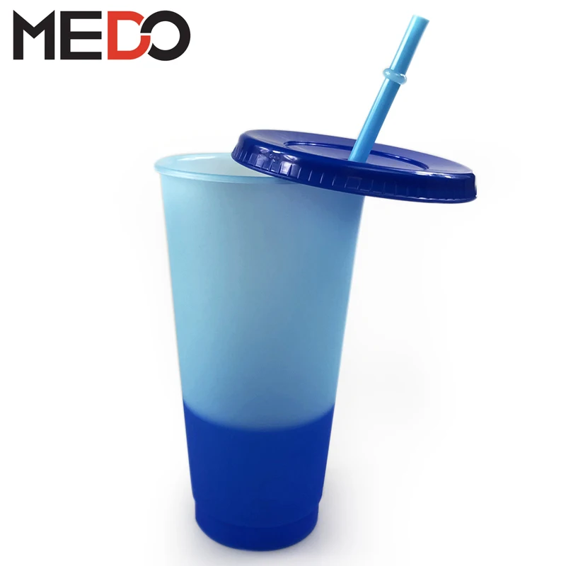 700ml color changing drinking tumbler juice temperature gradient reusable pp 24oz plastic straw cup with lid